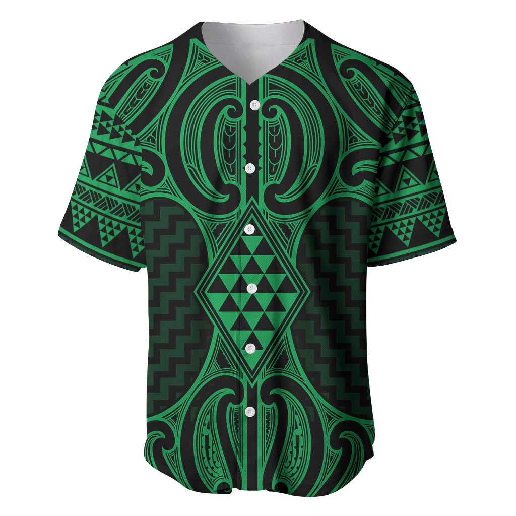 Kakariki Maori Ta Moko Poutama Art Baseball Jersey LT9 Green - Polynesian Pride