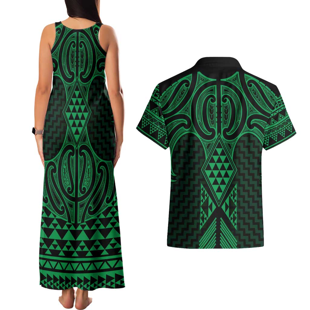 Kakariki Maori Ta Moko Poutama Art Couples Matching Tank Maxi Dress and Hawaiian Shirt LT9 - Polynesian Pride
