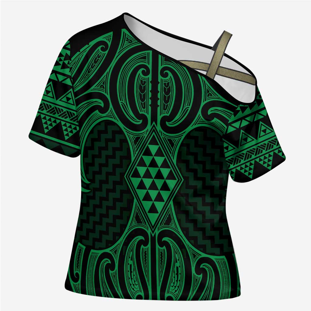 Kakariki Maori Ta Moko Poutama Art Cross Shoulder Shirt - Polynesian Pride