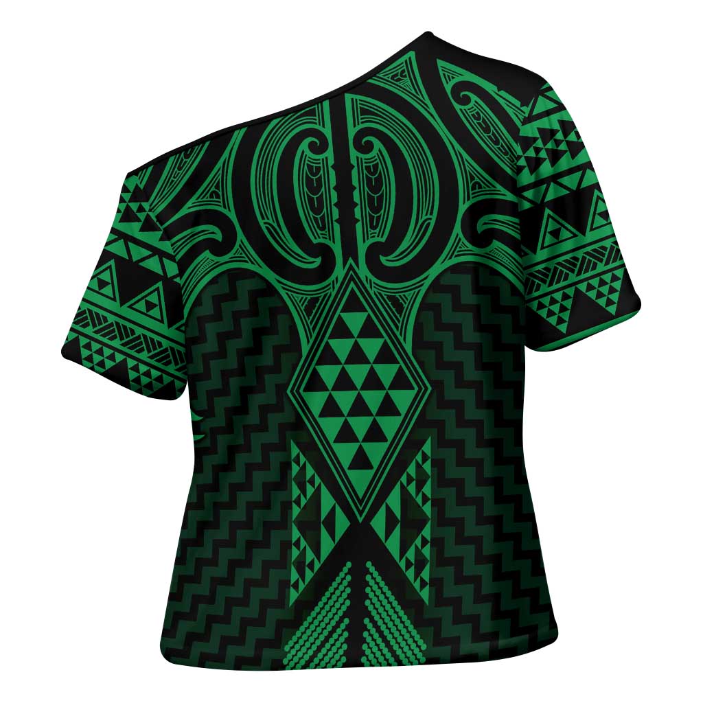 Kakariki Maori Ta Moko Poutama Art Cross Shoulder Shirt - Polynesian Pride
