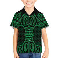 Kakariki Maori Ta Moko Poutama Art Family Matching Long Sleeve Bodycon Dress and Hawaiian Shirt LT9 Son's Shirt Green - Polynesian Pride