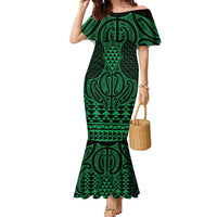 Kakariki Maori Ta Moko Poutama Art Family Matching Mermaid Dress and Hawaiian Shirt LT9 Mom's Dress Green - Polynesian Pride