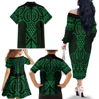 Kakariki Maori Ta Moko Poutama Art Family Matching Off The Shoulder Long Sleeve Dress and Hawaiian Shirt