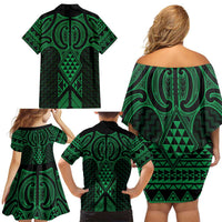 Kakariki Maori Ta Moko Poutama Art Family Matching Off Shoulder Short Dress and Hawaiian Shirt LT9 - Polynesian Pride