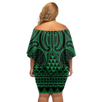 Kakariki Maori Ta Moko Poutama Art Family Matching Off Shoulder Short Dress and Hawaiian Shirt LT9 - Polynesian Pride