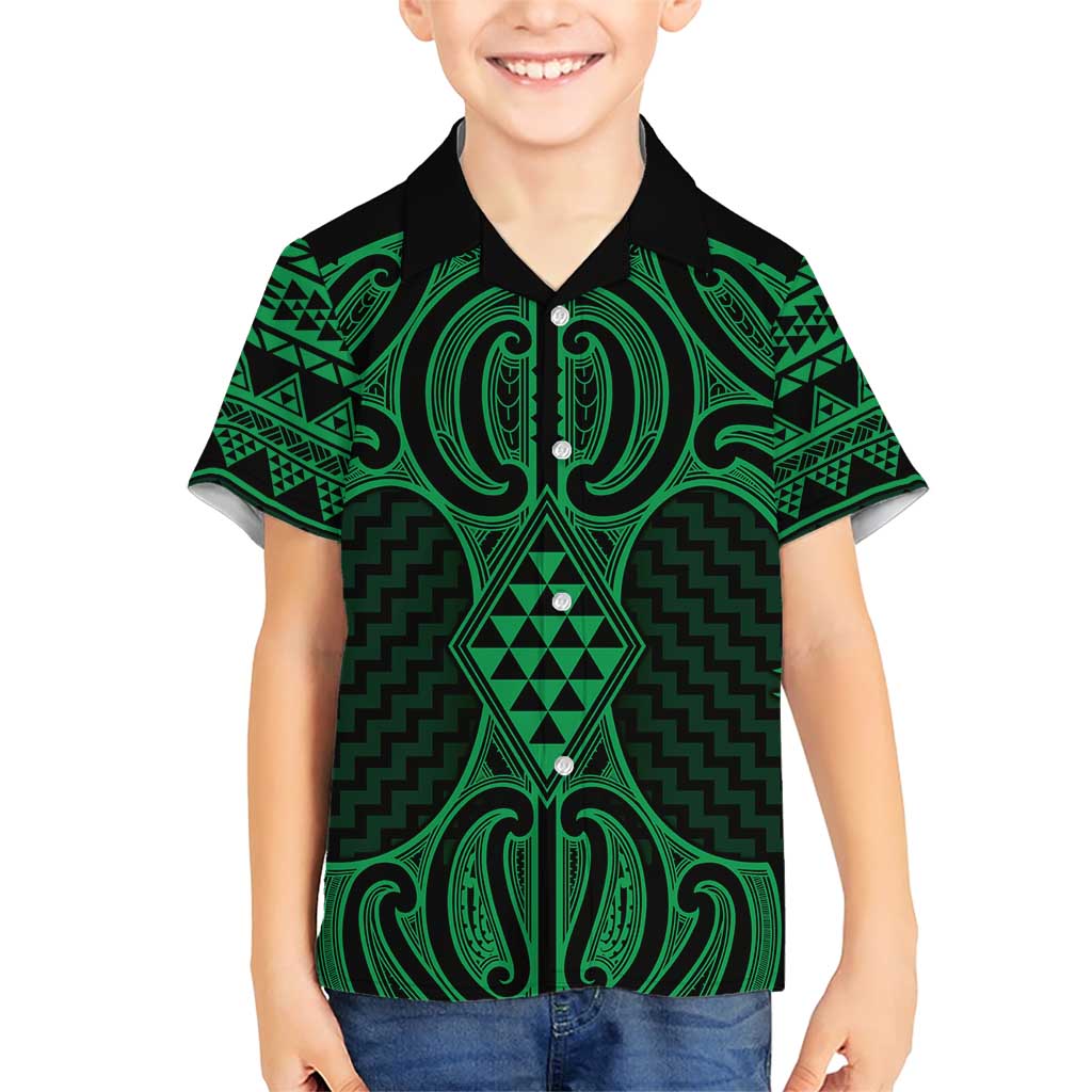 Kakariki Maori Ta Moko Poutama Art Family Matching Short Sleeve Bodycon Dress and Hawaiian Shirt LT9 Son's Shirt Green - Polynesian Pride