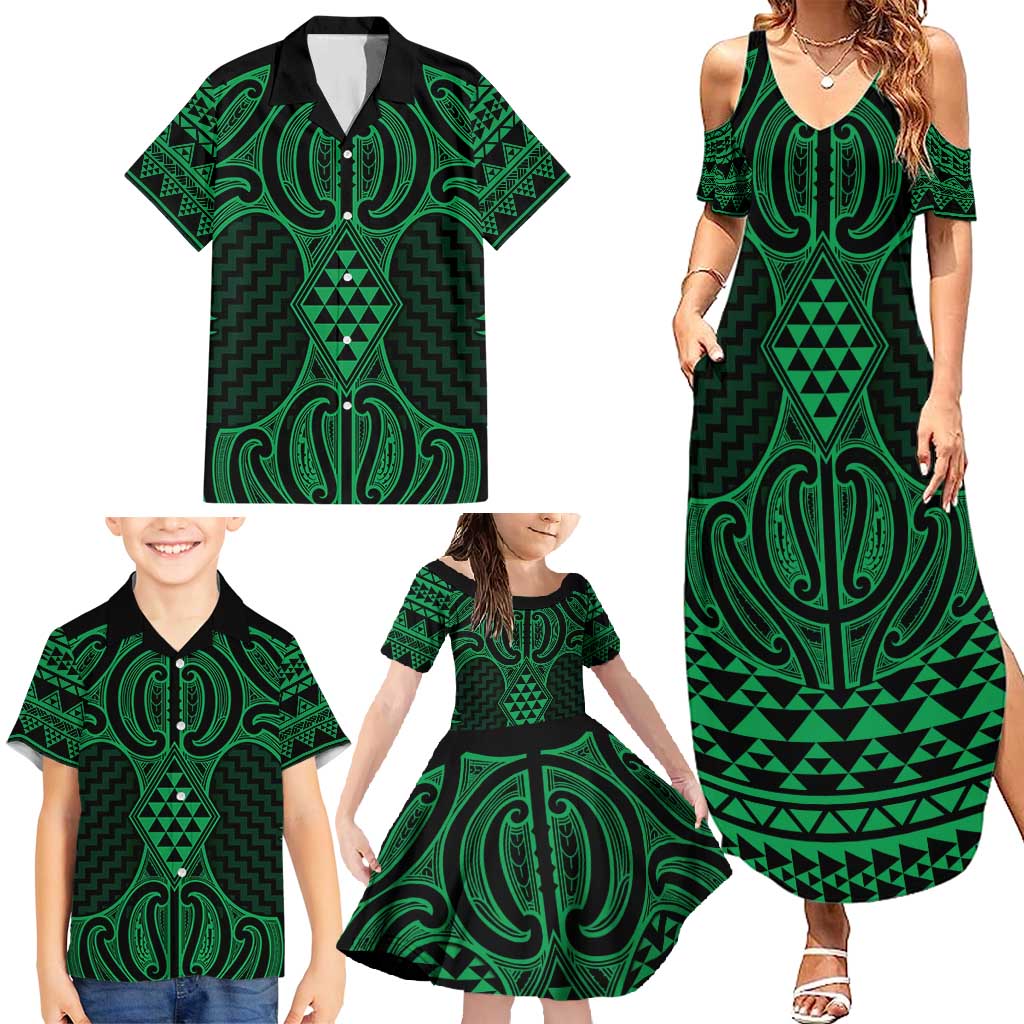 Kakariki Maori Ta Moko Poutama Art Family Matching Summer Maxi Dress and Hawaiian Shirt LT9 - Polynesian Pride