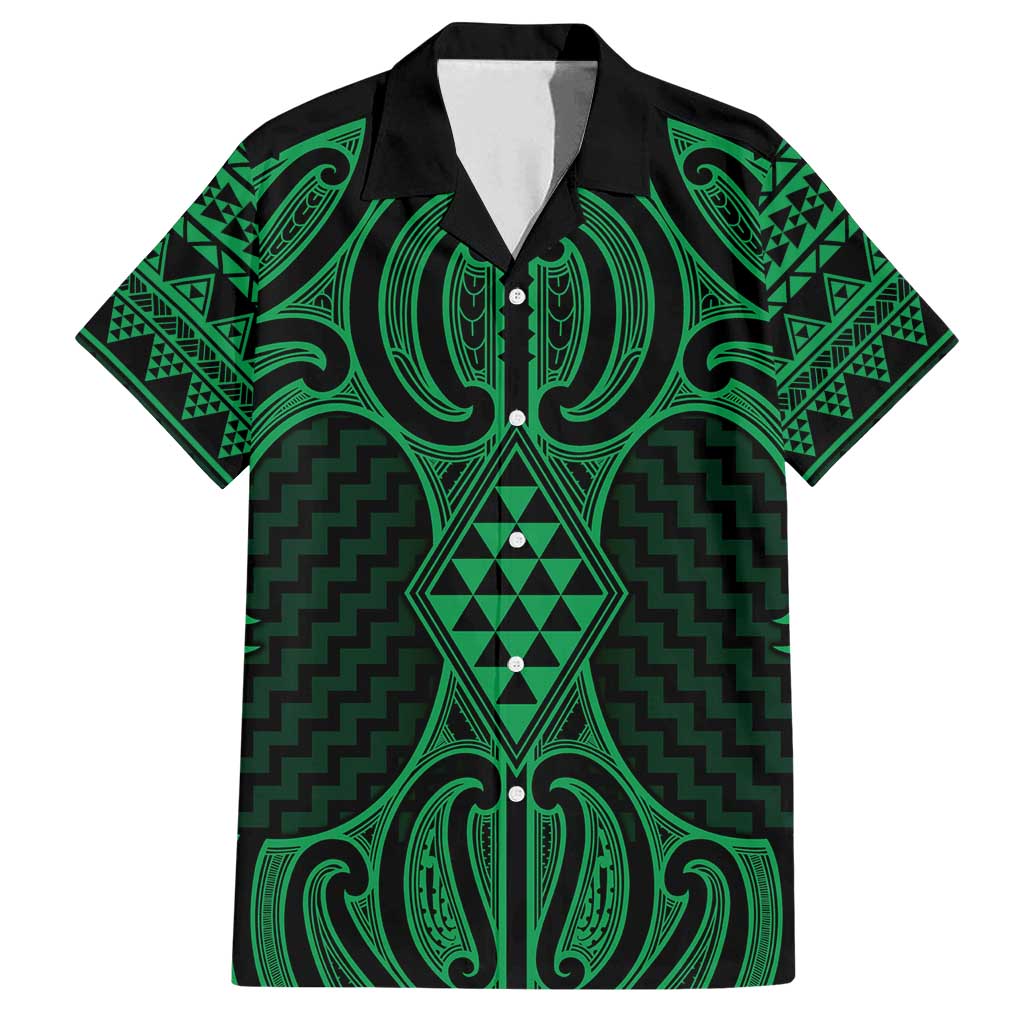 Kakariki Maori Ta Moko Poutama Art Family Matching Summer Maxi Dress and Hawaiian Shirt LT9 Dad's Shirt - Short Sleeve Green - Polynesian Pride