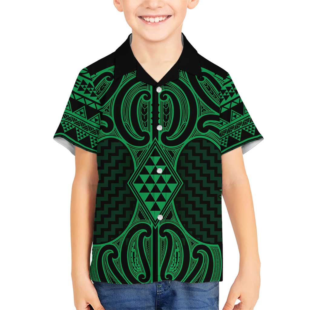 Kakariki Maori Ta Moko Poutama Art Family Matching Summer Maxi Dress and Hawaiian Shirt LT9 Son's Shirt Green - Polynesian Pride