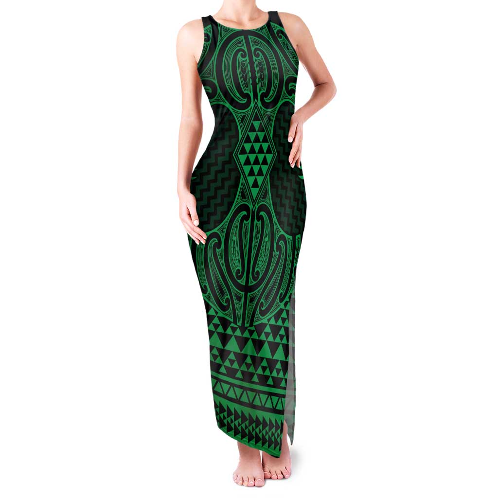 Kakariki Maori Ta Moko Poutama Art Family Matching Tank Maxi Dress and Hawaiian Shirt LT9 Mom's Dress Green - Polynesian Pride