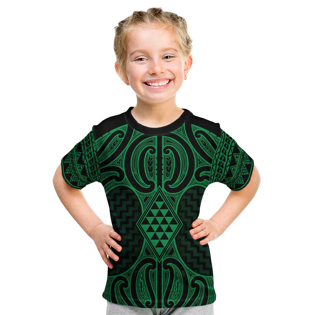 Kakariki Maori Ta Moko Poutama Art Kid T Shirt LT9 Green - Polynesian Pride