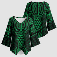 Kakariki Maori Ta Moko Poutama Art Kimono Sleeve Blouse - Polynesian Pride