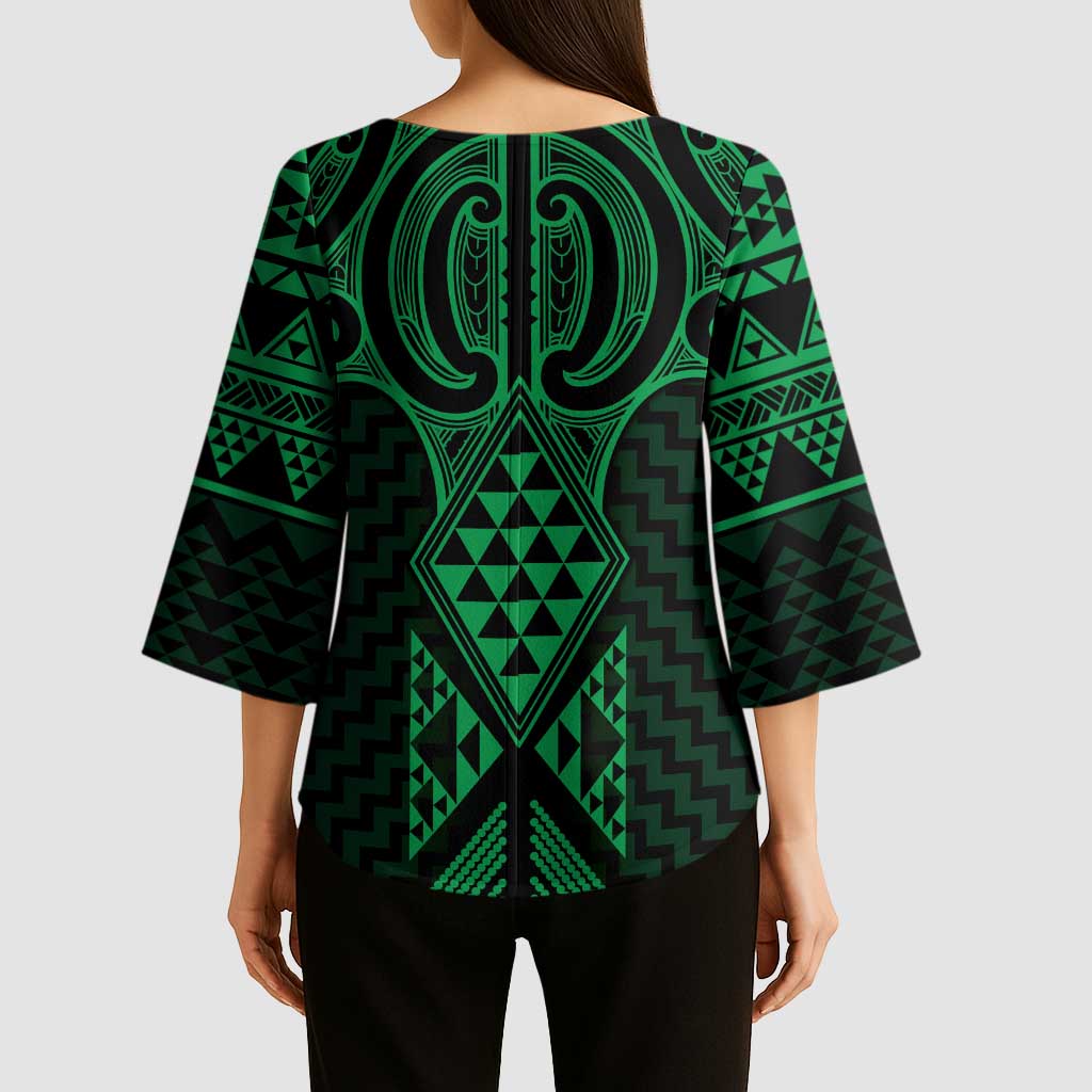 Kakariki Maori Ta Moko Poutama Art Kimono Sleeve Blouse - Polynesian Pride