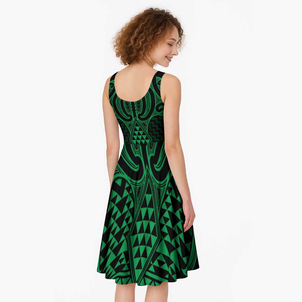 Kakariki Maori Ta Moko Poutama Art Midi Dress - Polynesian Pride