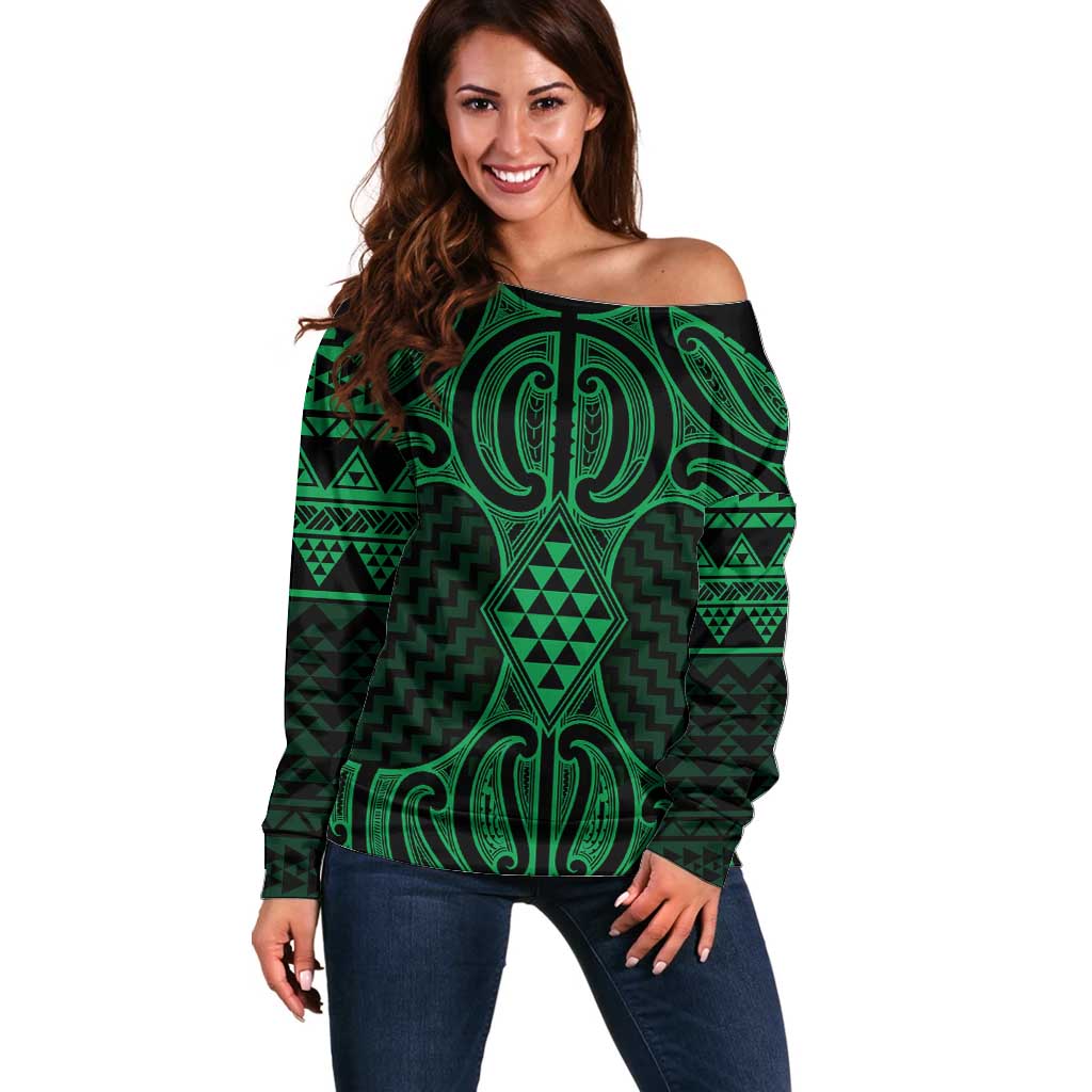 Kakariki Maori Ta Moko Poutama Art Off Shoulder Sweater