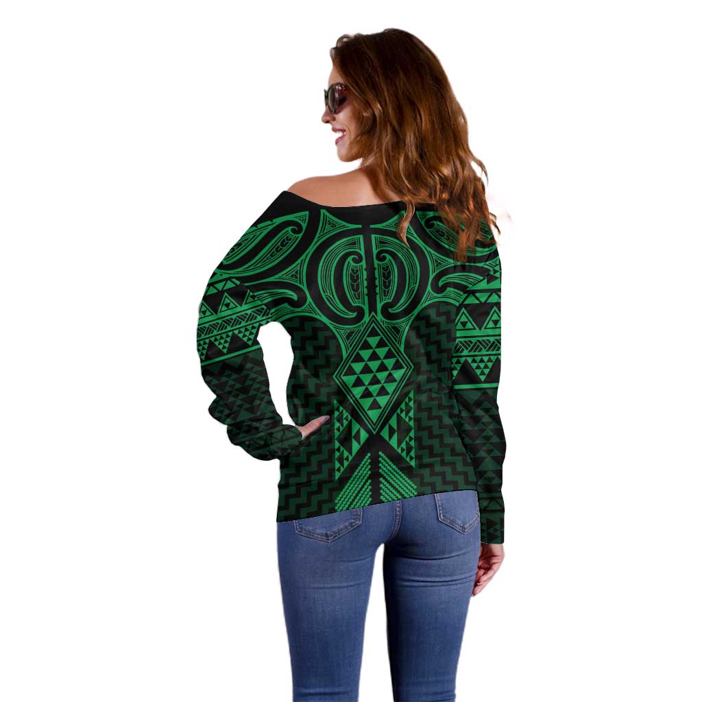 Kakariki Maori Ta Moko Poutama Art Off Shoulder Sweater