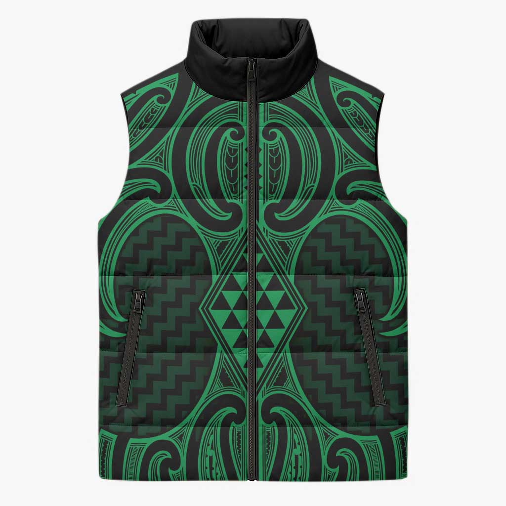 Kakariki Maori Ta Moko Poutama Art Sleeveless Puffer Jacket - Polynesian Pride