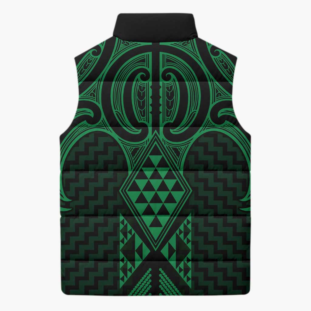 Kakariki Maori Ta Moko Poutama Art Sleeveless Puffer Jacket - Polynesian Pride