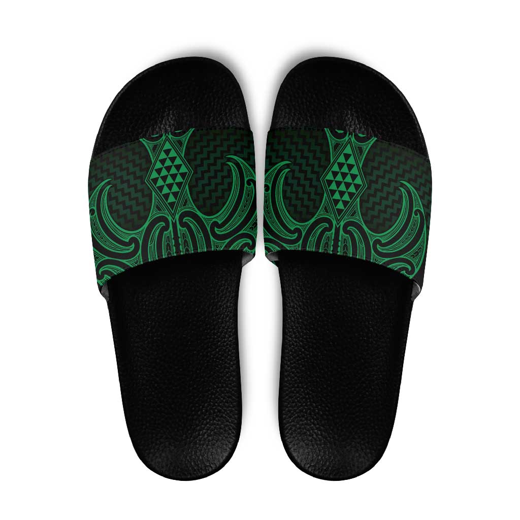 Kakariki Maori Ta Moko Poutama Art Slide Sandals LT9 Green - Polynesian Pride