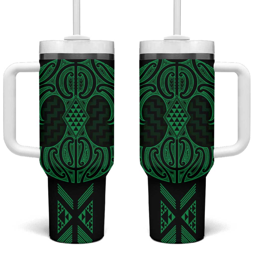 Kakariki Maori Ta Moko Poutama Art Tumbler With Handle LT9 One Size: 40 oz Green - Polynesian Pride