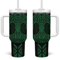 Kakariki Maori Ta Moko Poutama Art Tumbler With Handle LT9 One Size: 40 oz Green - Polynesian Pride