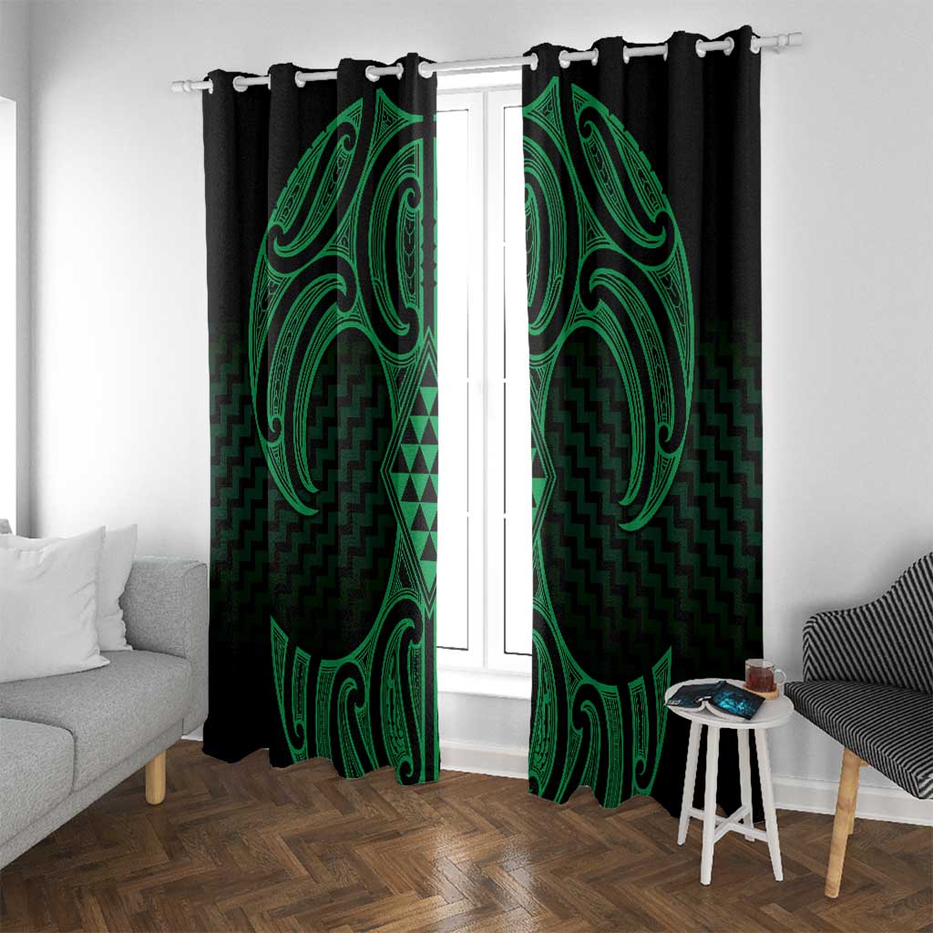 Kakariki Maori Ta Moko Poutama Art Window Curtain LT9 With Grommets Green - Polynesian Pride
