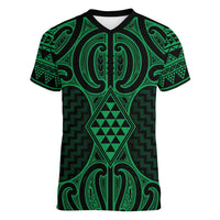 Kakariki Maori Ta Moko Poutama Art Women V-Neck T-Shirt LT9 Female Green - Polynesian Pride