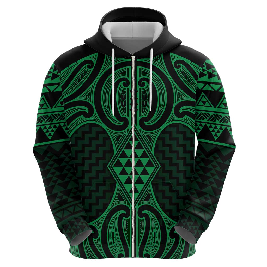 Kakariki Maori Ta Moko Poutama Art Zip Hoodie