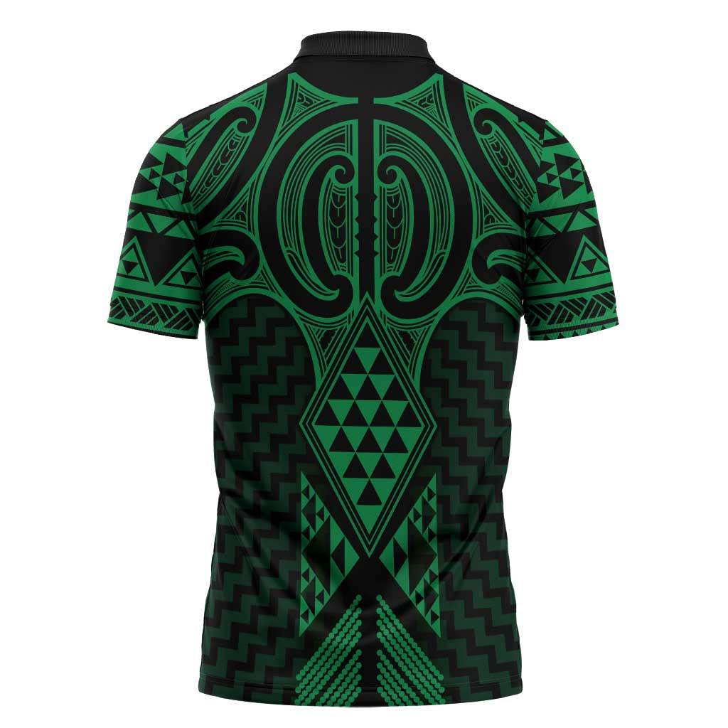 Kakariki Maori Ta Moko Poutama Art Zipper Polo Shirt - Polynesian Pride