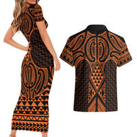 Karaka Maori Ta Moko Poutama Art Couples Matching Short Sleeve Bodycon Dress and Hawaiian Shirt LT9 - Polynesian Pride