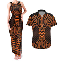 Karaka Maori Ta Moko Poutama Art Couples Matching Tank Maxi Dress and Hawaiian Shirt LT9 Gold - Polynesian Pride