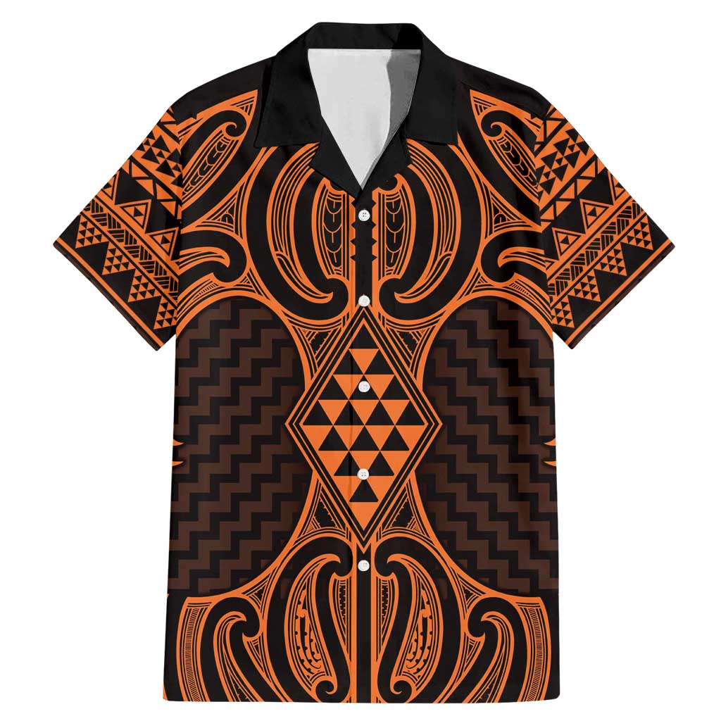Karaka Maori Ta Moko Poutama Art Family Matching Mermaid Dress and Hawaiian Shirt LT9 Dad's Shirt - Short Sleeve Gold - Polynesian Pride