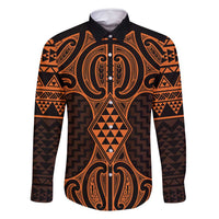 Karaka Maori Ta Moko Poutama Art Family Matching Mermaid Dress and Hawaiian Shirt LT9 Dad's Shirt - Long Sleeve Gold - Polynesian Pride