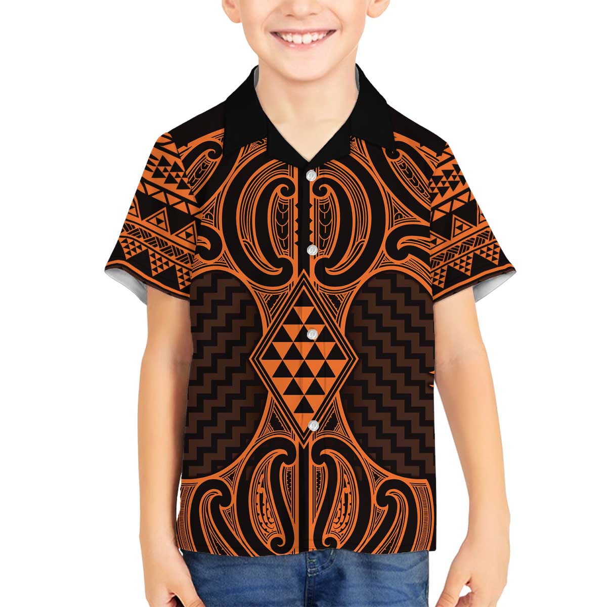 Karaka Maori Ta Moko Poutama Art Family Matching Off The Shoulder Long Sleeve Dress and Hawaiian Shirt