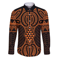Karaka Maori Ta Moko Poutama Art Family Matching Puletasi and Hawaiian Shirt LT9 Dad's Shirt - Long Sleeve Gold - Polynesian Pride