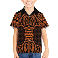 Karaka Maori Ta Moko Poutama Art Family Matching Puletasi and Hawaiian Shirt LT9 Son's Shirt Gold - Polynesian Pride