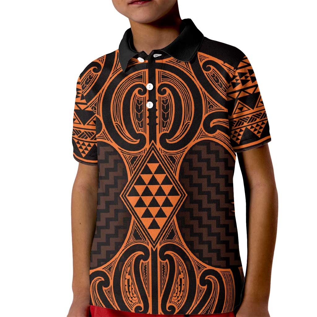Karaka Maori Ta Moko Poutama Art Kid Polo Shirt LT9 Kid Gold - Polynesian Pride