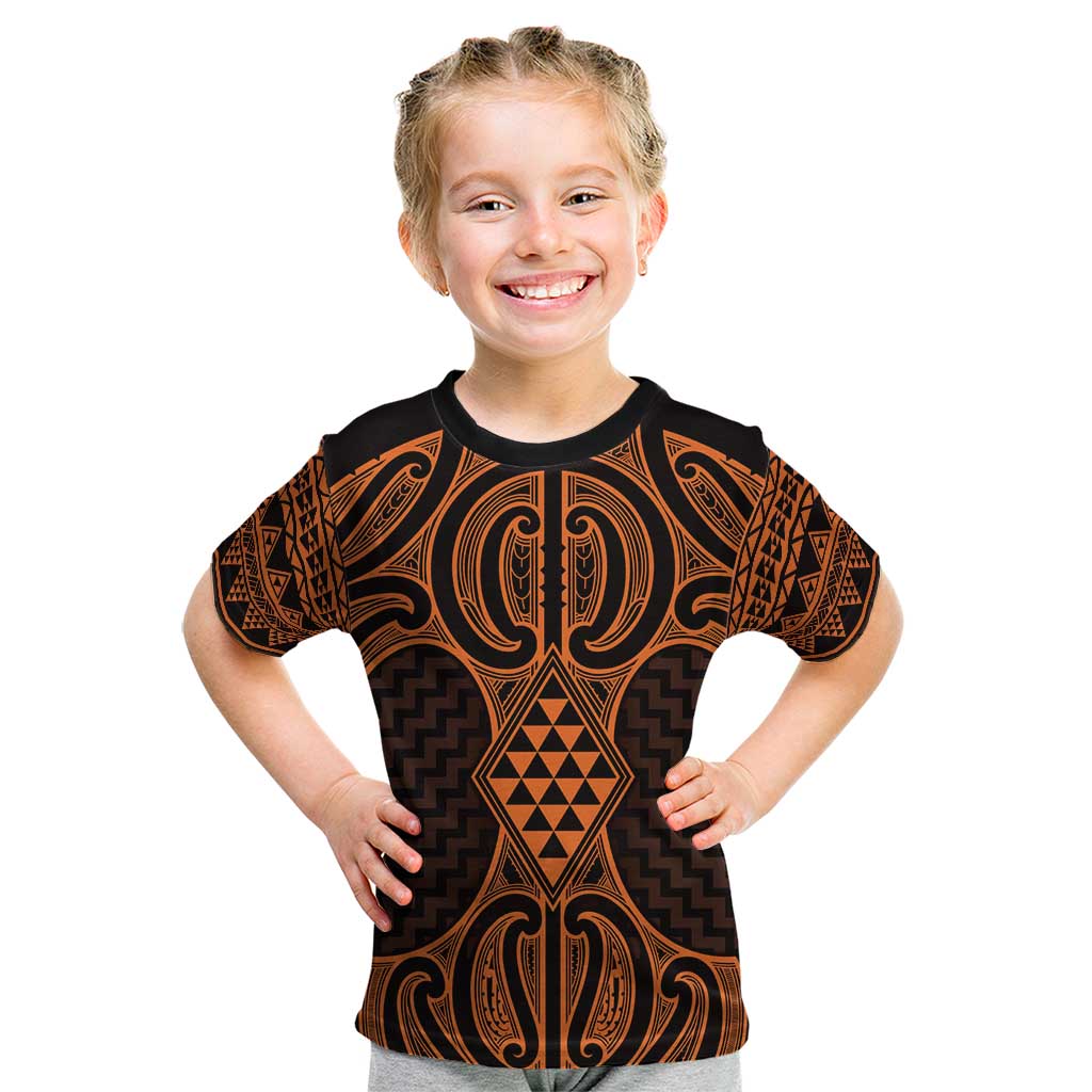 Karaka Maori Ta Moko Poutama Art Kid T Shirt LT9 Gold - Polynesian Pride