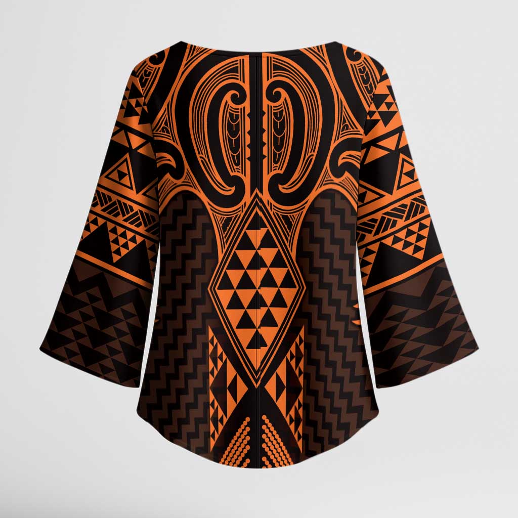 Karaka Maori Ta Moko Poutama Art Kimono Sleeve Blouse - Polynesian Pride