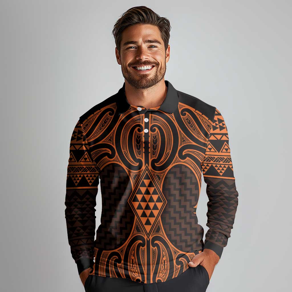 Karaka Maori Ta Moko Poutama Art Long Sleeve Polo Shirt