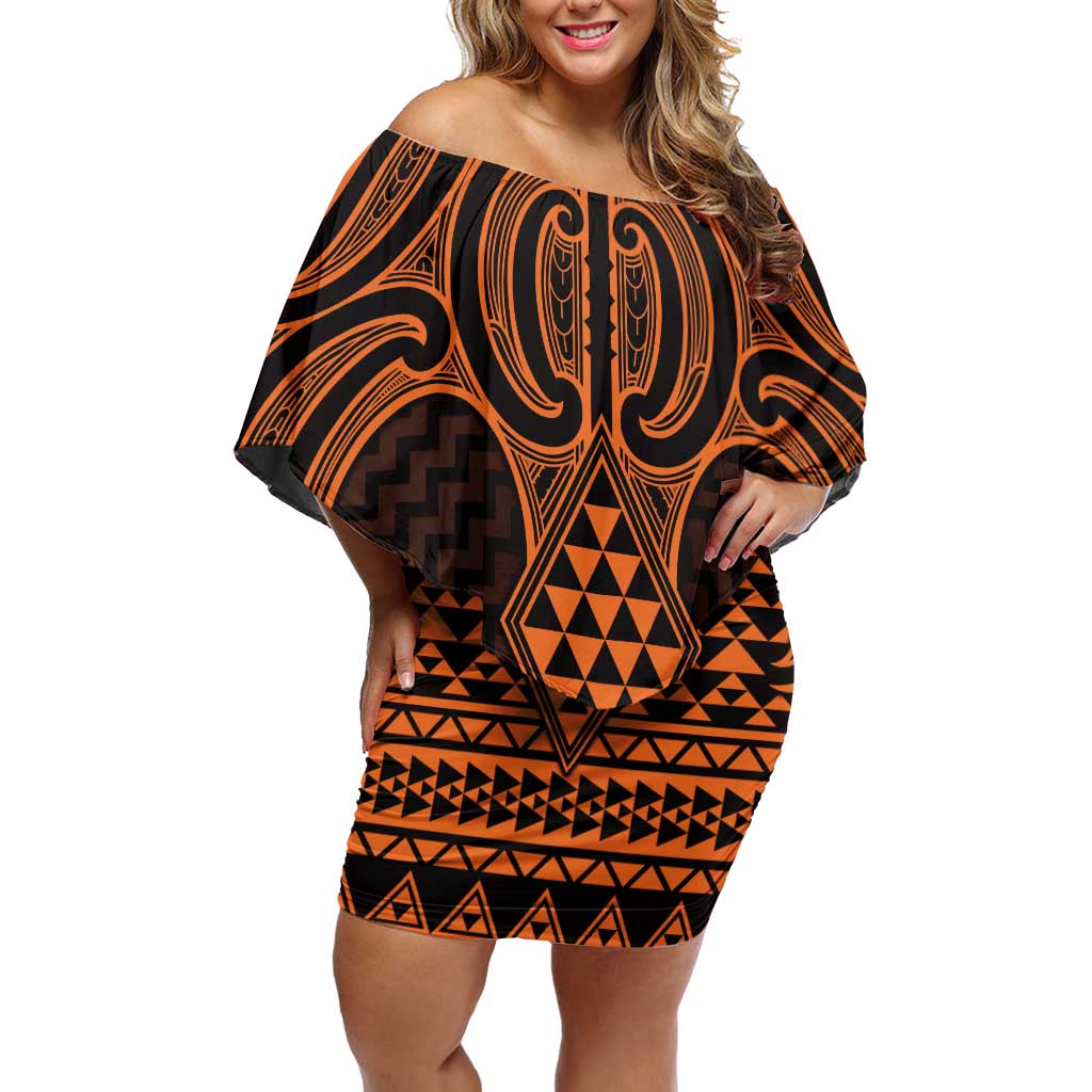 Karaka Maori Ta Moko Poutama Art Off Shoulder Short Dress