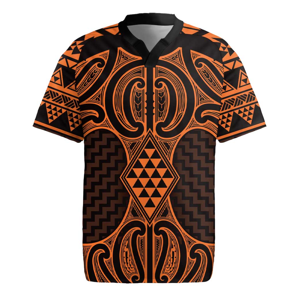 Karaka Maori Ta Moko Poutama Art Rugby Jersey LT9 Gold - Polynesian Pride