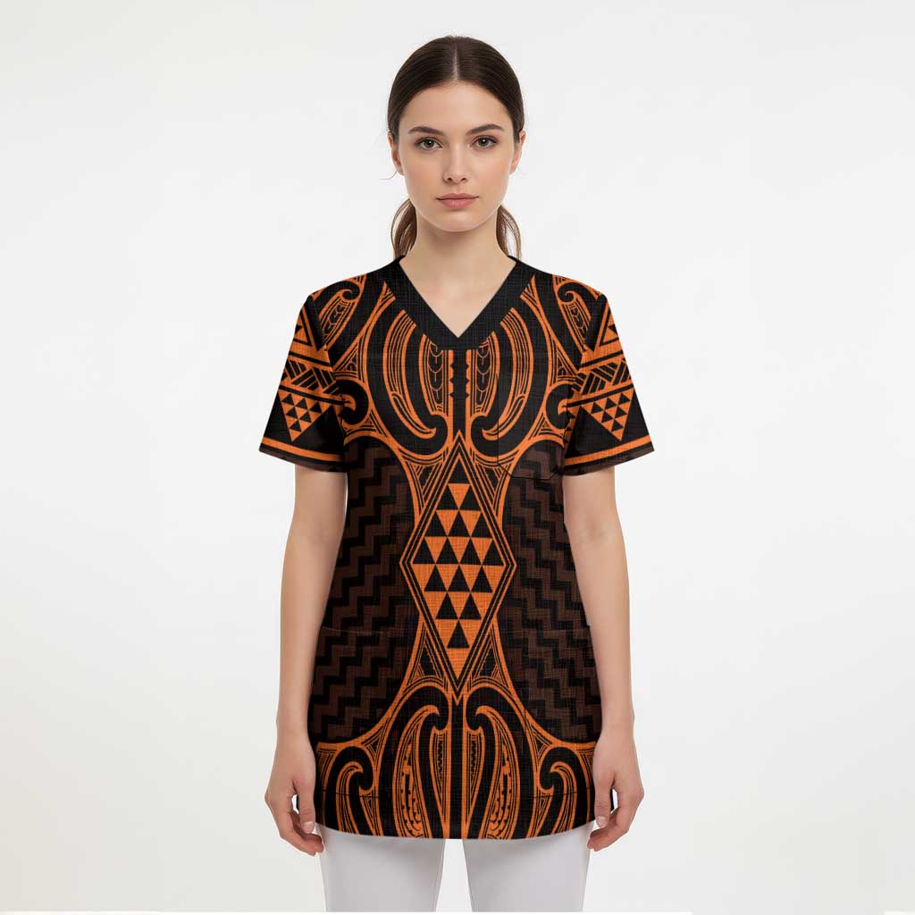 Karaka Maori Ta Moko Poutama Art Scrub Top - Polynesian Pride