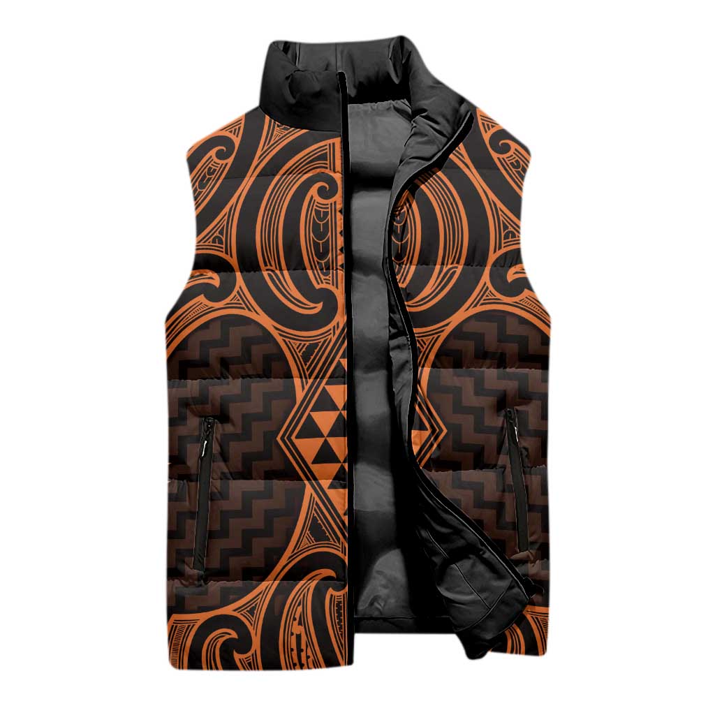 Karaka Maori Ta Moko Poutama Art Sleeveless Puffer Jacket - Polynesian Pride