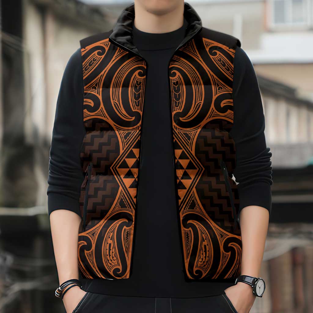 Karaka Maori Ta Moko Poutama Art Sleeveless Puffer Jacket - Polynesian Pride
