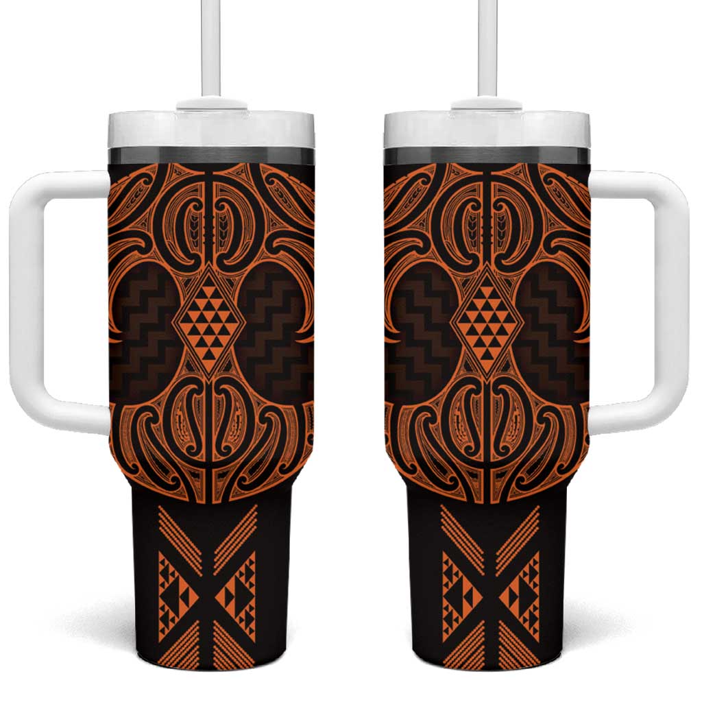 Karaka Maori Ta Moko Poutama Art Tumbler With Handle LT9 One Size: 40 oz Gold - Polynesian Pride