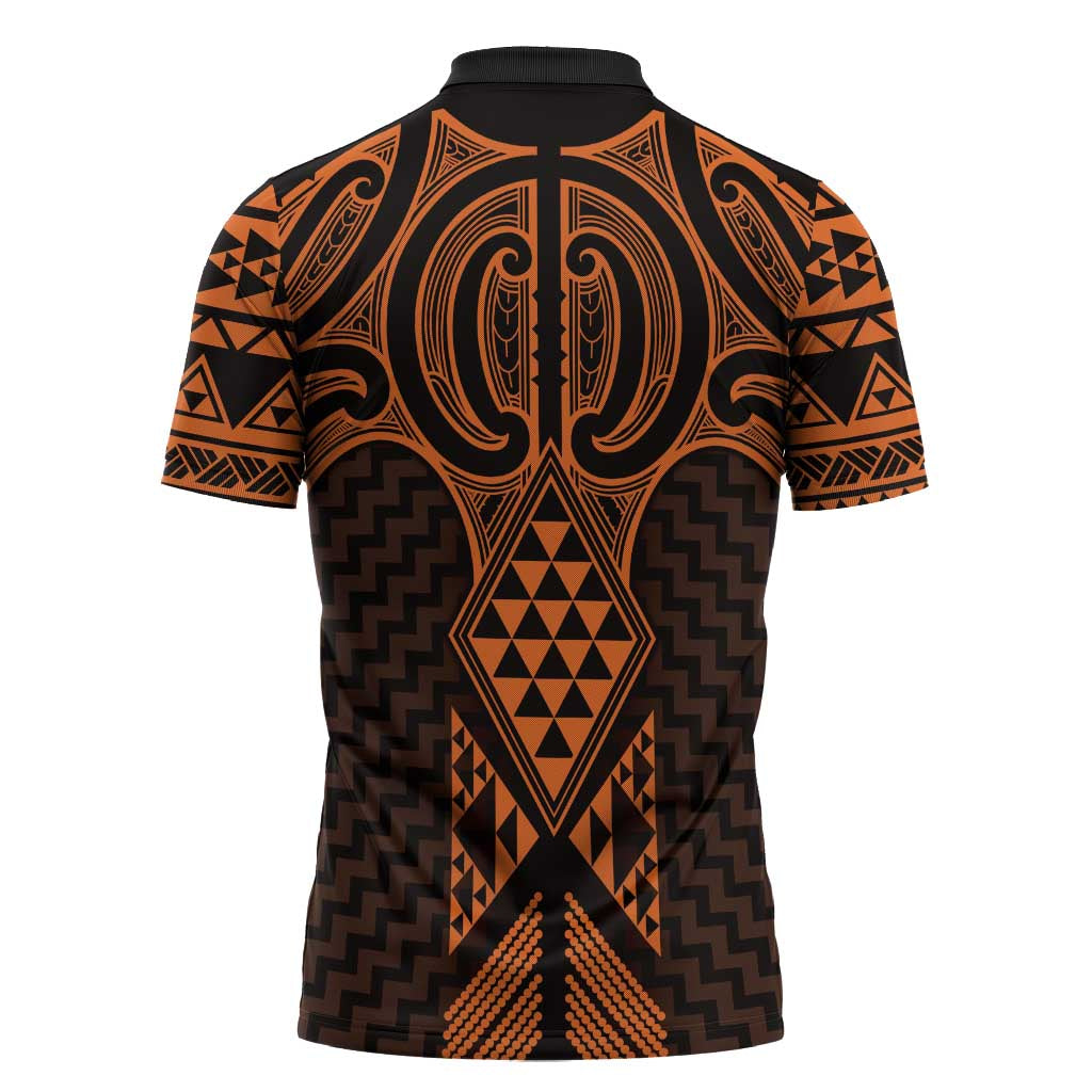 Karaka Maori Ta Moko Poutama Art Zipper Polo Shirt - Polynesian Pride