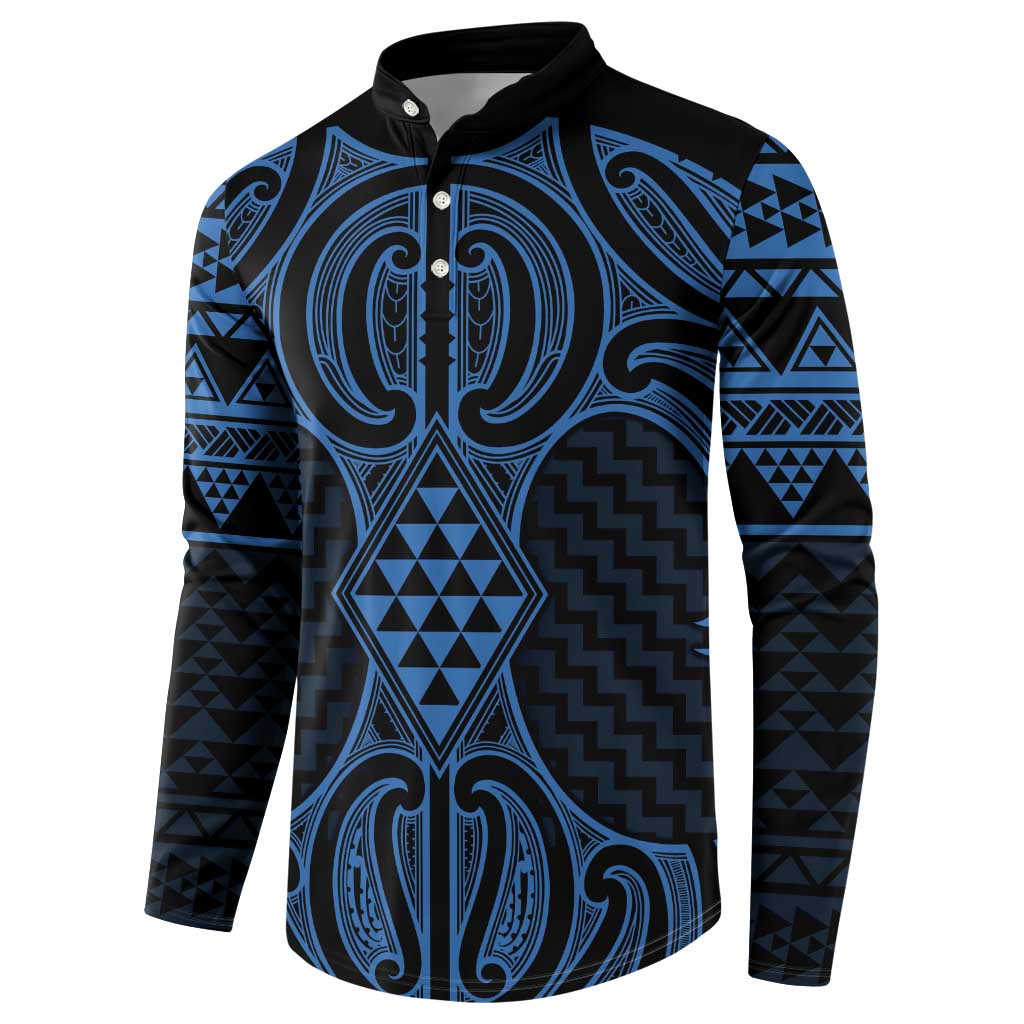 Kikorangi Maori Ta Moko Poutama Art Button Sweatshirt