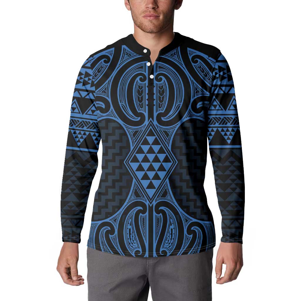 Kikorangi Maori Ta Moko Poutama Art Button Sweatshirt
