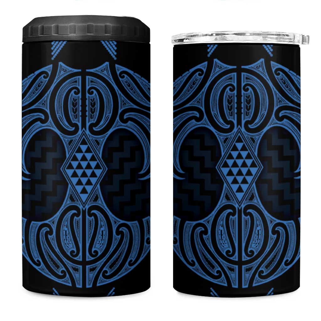 Kikorangi Maori Ta Moko Poutama Art 4 in 1 Can Cooler Tumbler LT9 One Size: 16 oz Blue - Polynesian Pride